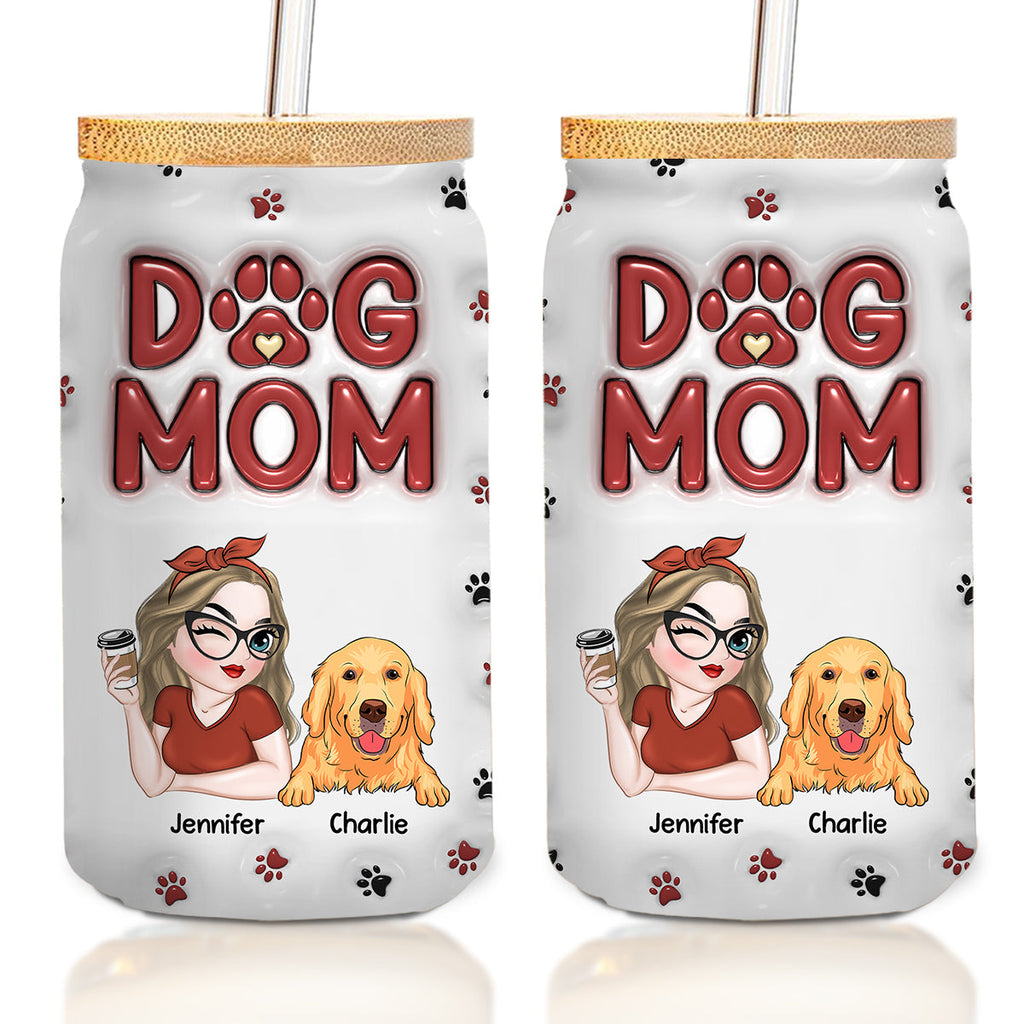 Lovely Dog Mom Mum - Personalized 3D Inflated Effect Glass Can