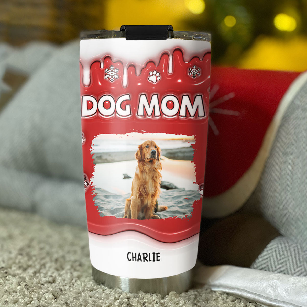 Custom Mother's day Birthday Gifts For Pet Mom, Pet Lovers • Christmas Mom Of Dogs Photo - Personalized 3D Inflated Effect Tumbler
