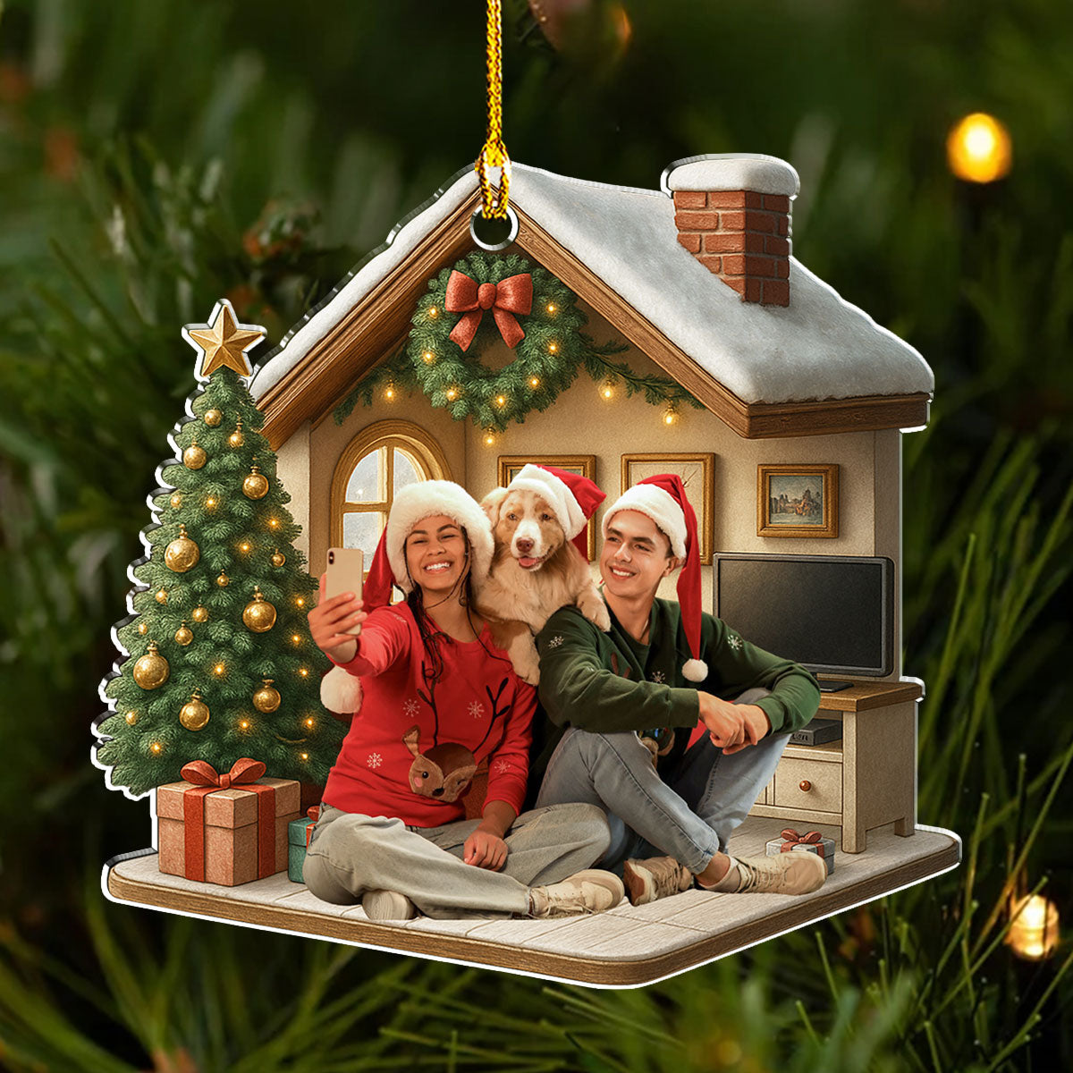 Custom Christmas Decor Home Birthday Gifts For Dog Lovers • Under One Roof Photo - Personalized 3D Effect Acrylic Ornament