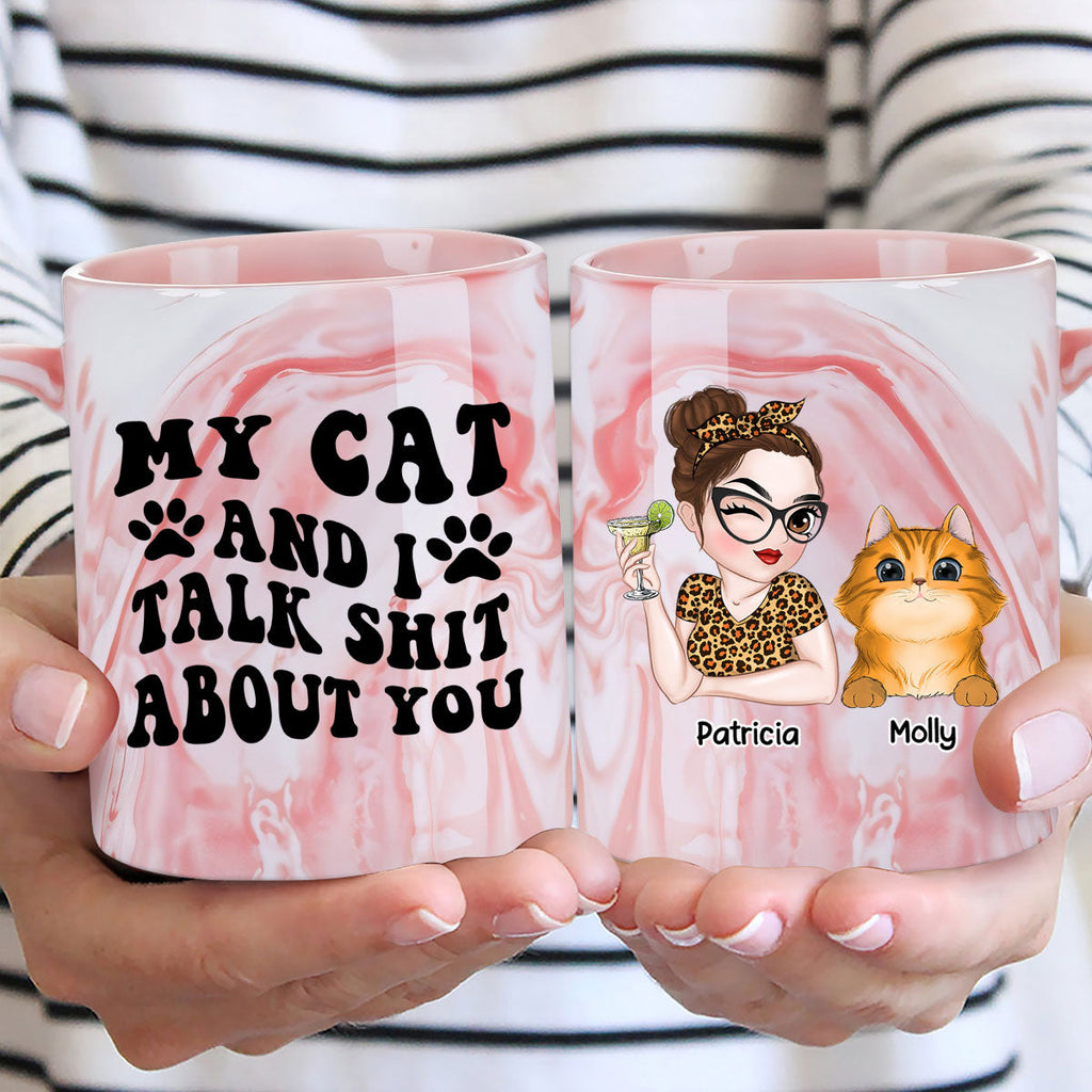 Custom Christmas Birthday Gifts For Pet Lovers • Talk Shit About Human - Personalized Pink Marble Mug