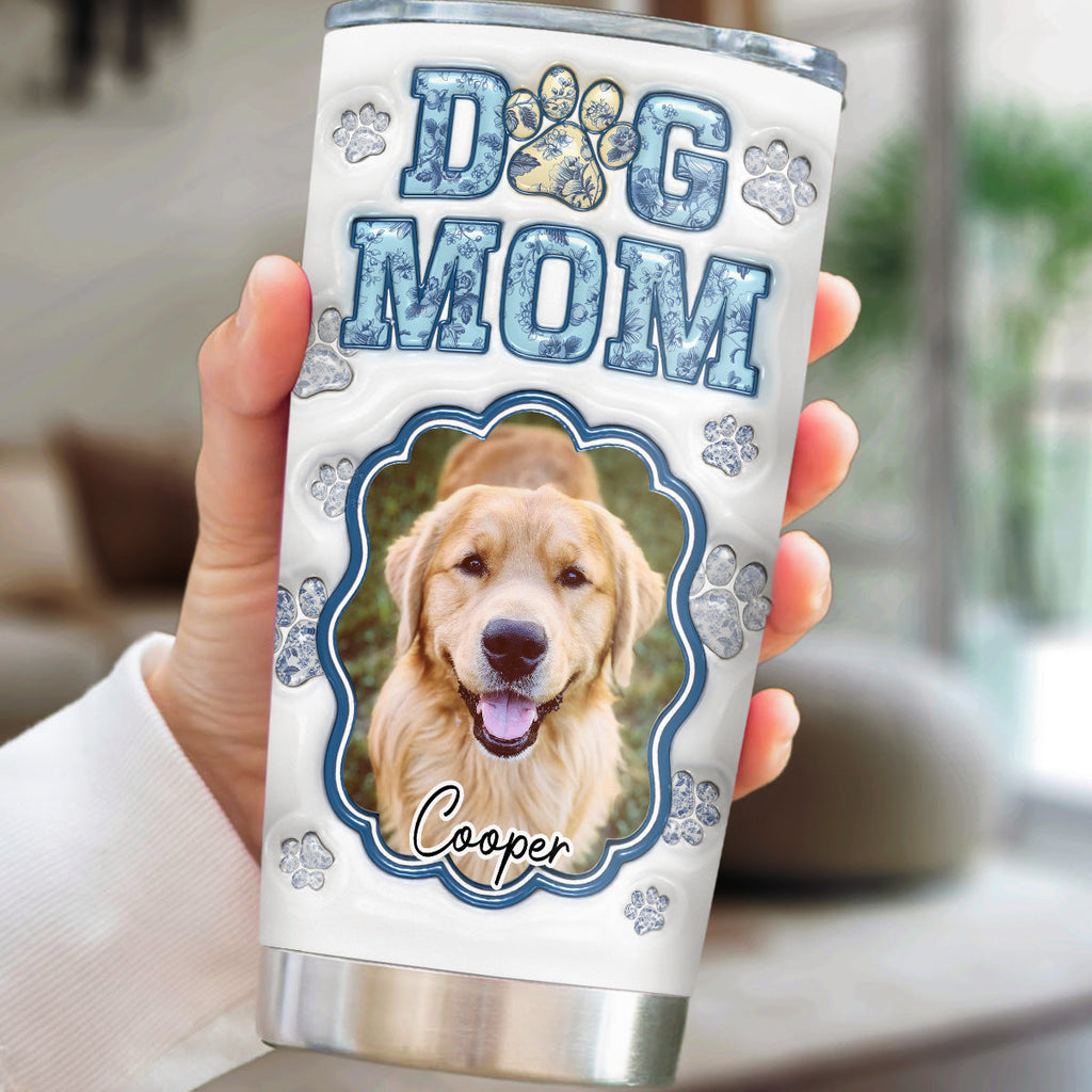 Custom Photo Christmas Birthday Gifts For Dog Mom, Dog Lovers • Paint Me Blue Photo - Personalized 3D Inflated Effect Tumbler