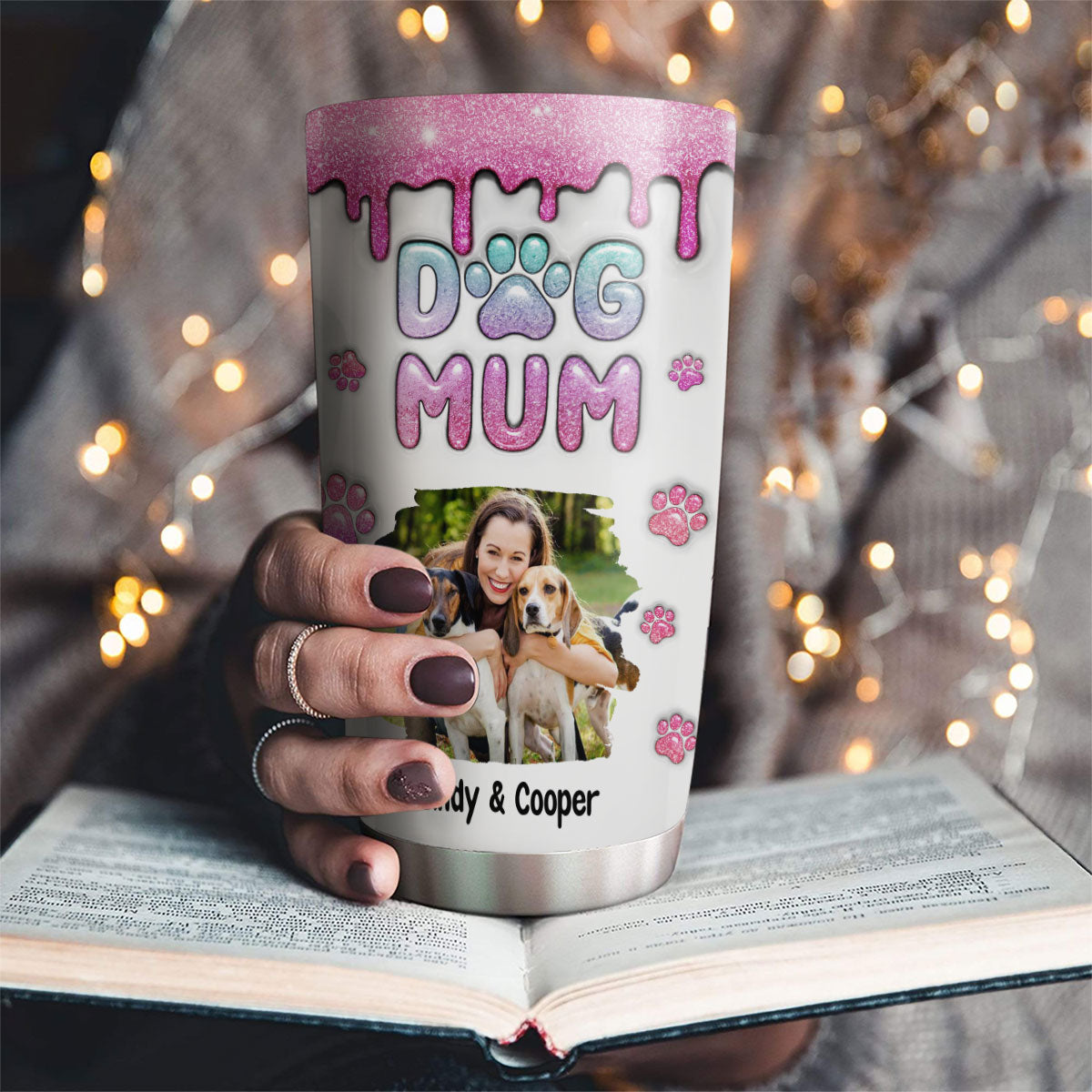 Custom Photo Mother's day Birthday Gifts For Dog Mom, Dog Lovers • Dog Mom Glitter Photo - Personalized 3D Inflated Effect Tumbler