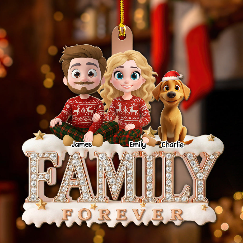 Custom Christmas Family Dog Dad And Mom • Forever Blessed With This Family - Personalized 3D Effect Wood Ornament