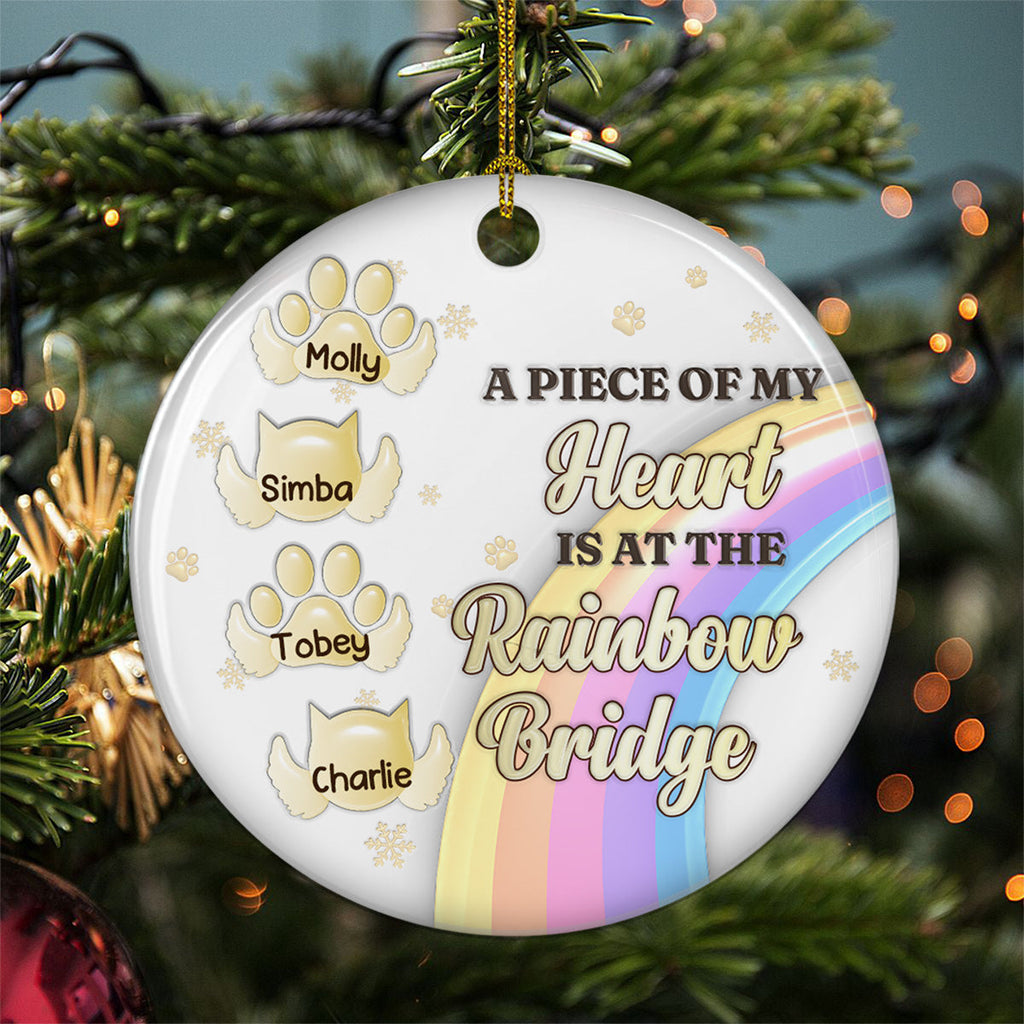 Custom Christmas Memorial Sympathy Gifts For Dogs, Cats • Crossed The Rainbow Bridge - Personalized 3D Inflated Effect Ceramic Ornament