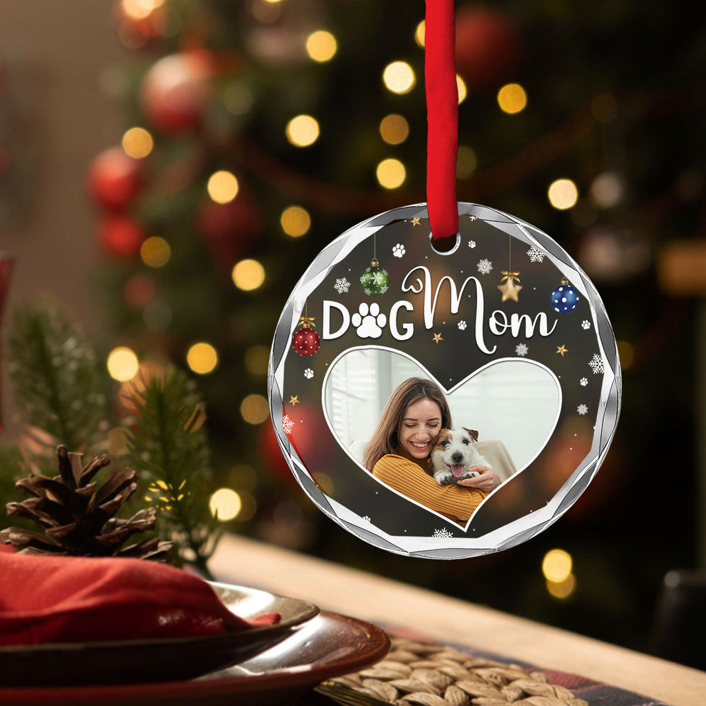 Custom Christmas Decor Home Birthday Gifts For Dog Mom, Dog Lovers • Dog Mom Photo - Personalized Glass Ornament