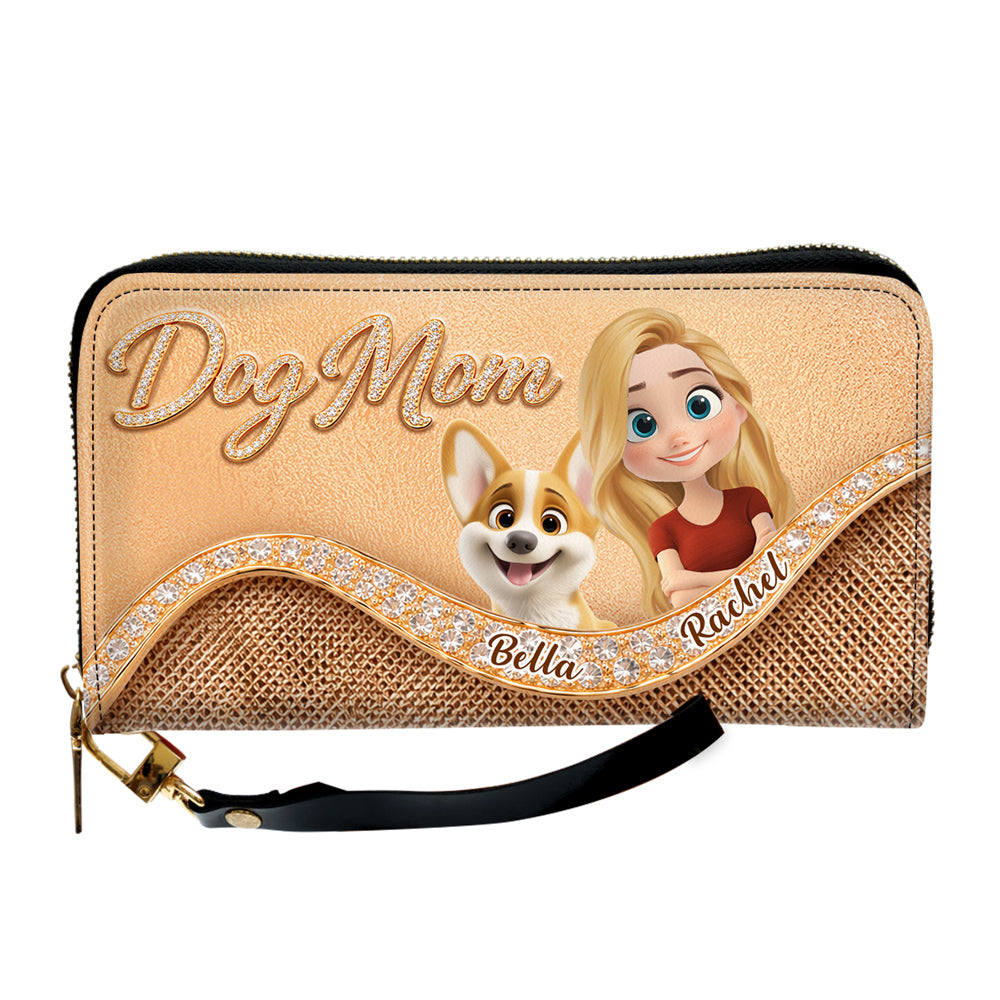 Gold Chibi Dog Mom - Personalized Leather Wallet