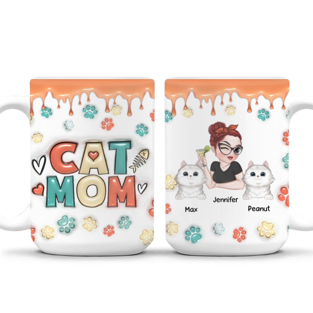 Custom Mother's day Birthday Gifts For Cat Mom, Cat Lovers • Mom Of Cats Version 2 - Personalized 3D Inflated Effect Mug