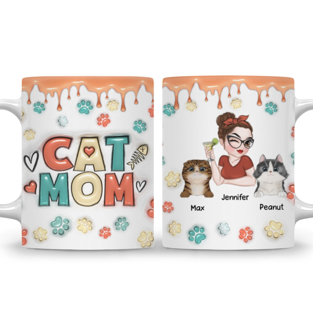 Custom Mother's day Birthday Gifts For Cat Mom, Cat Lovers • Mom Of Cats Version 2 - Personalized 3D Inflated Effect Mug