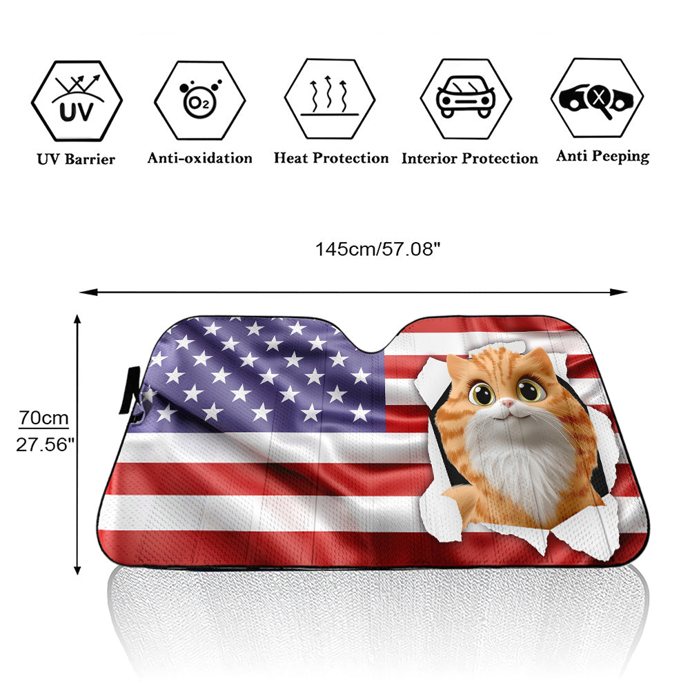 Custom Christmas Birthday Gifts Car Accessories for Cat Parents • God Bless My America - Personalized Car Sunshade