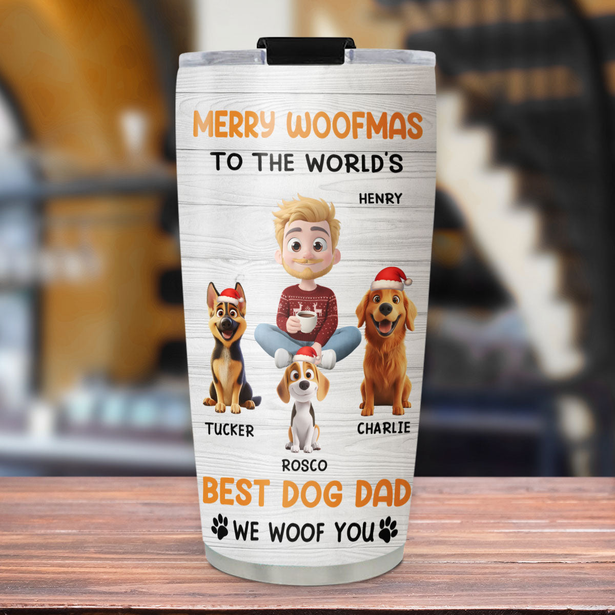 Custom Christmas Birthday Gifts For Dog Dad, Dog Lovers • Woofmas Dog Dad - Personalized Tumbler