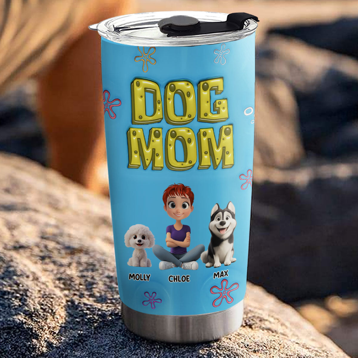 Custom Mother's day Birthday Gifts For Dog Mom, Dog Lovers • Sponge Dog Mom - Personalized 3D Inflated Effect Tumbler