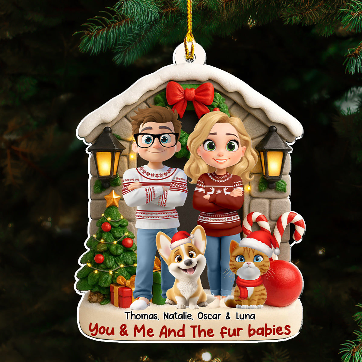 Custom Christmas Decor Home Birthday Gifts For Pet Lovers • Bond Of Fur Love - Personalized 3D Effect Acrylic Ornament