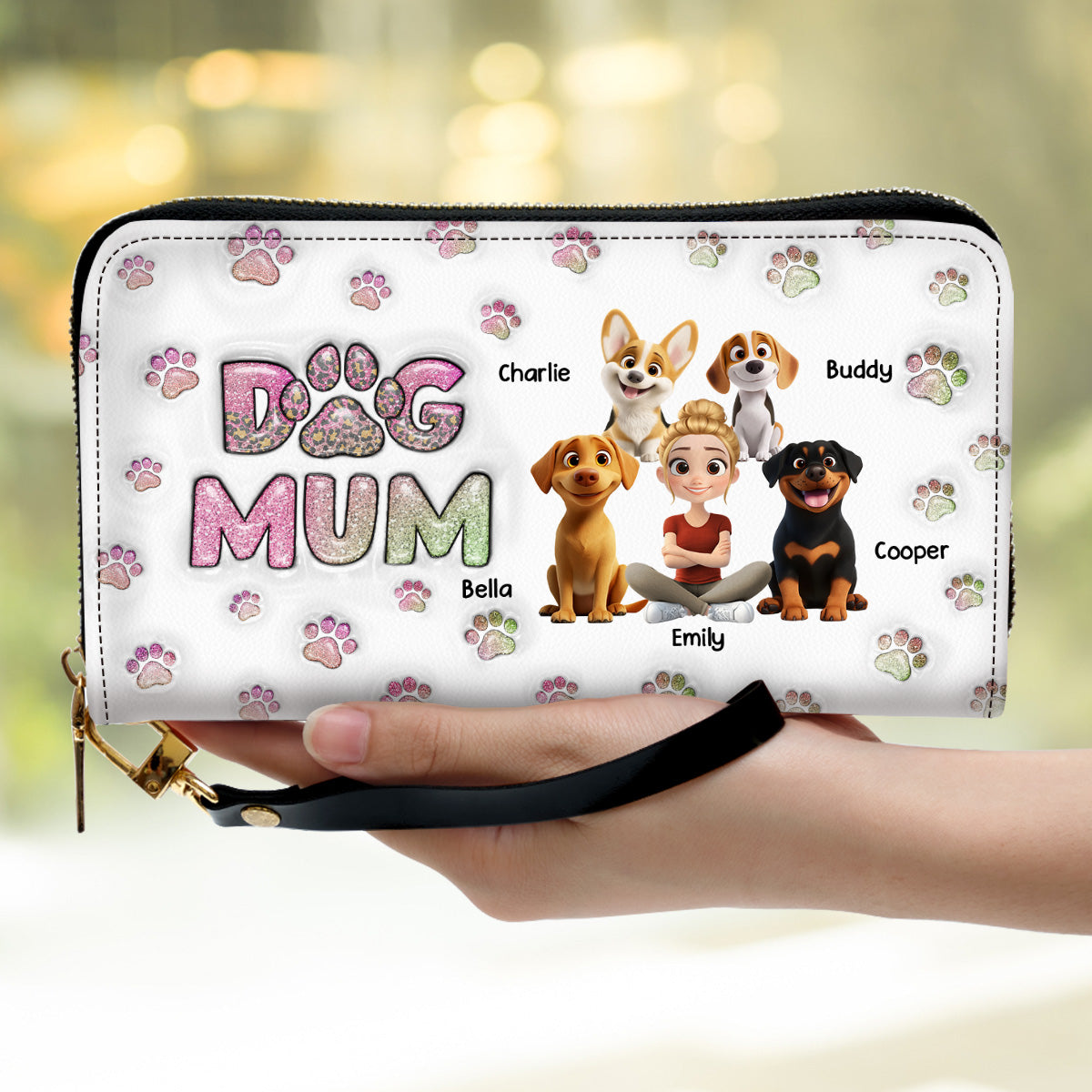 Dog Mom Lovely Chibi - Personalized 3D Inflated Effect Leather Wallet