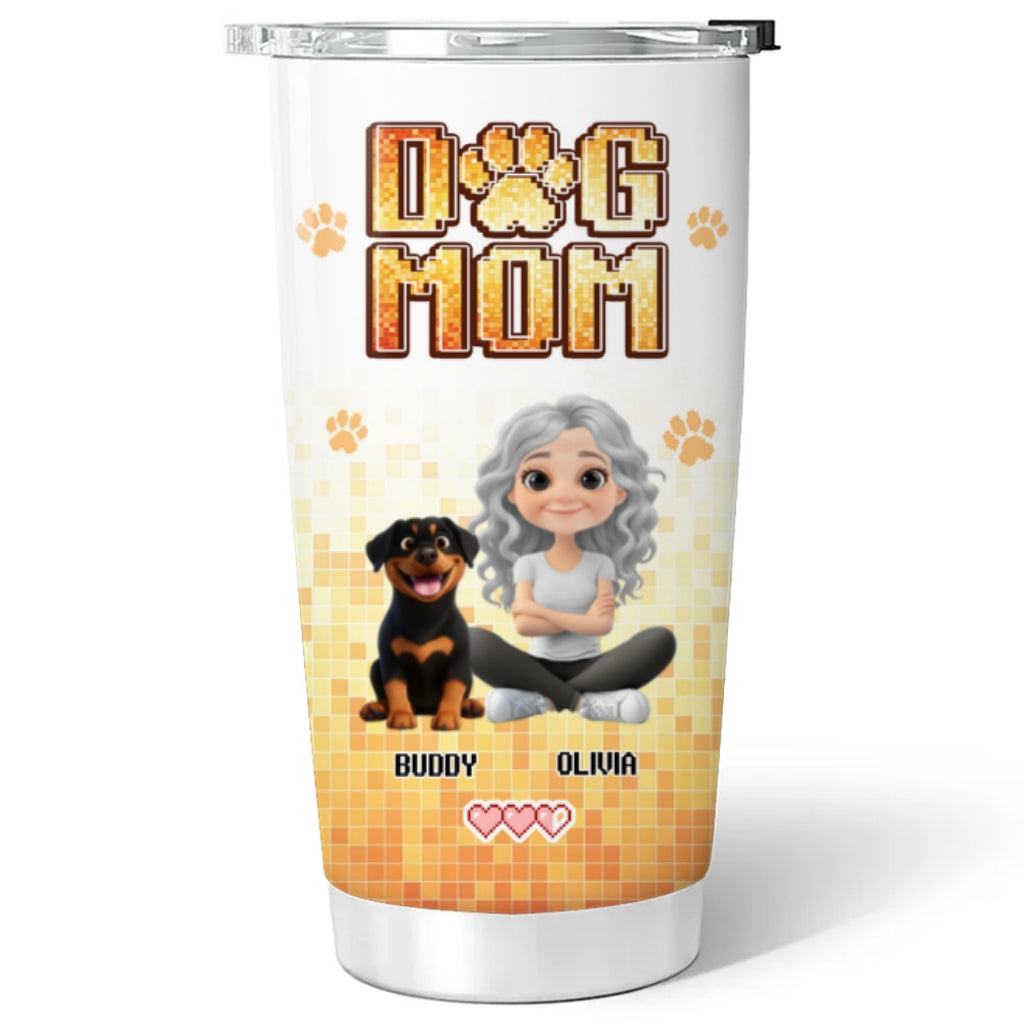 Custom Mother's day Birthday Gifts For Dog Mom, Dog Lovers • Pixel Dog Mom - Personalized Tumbler