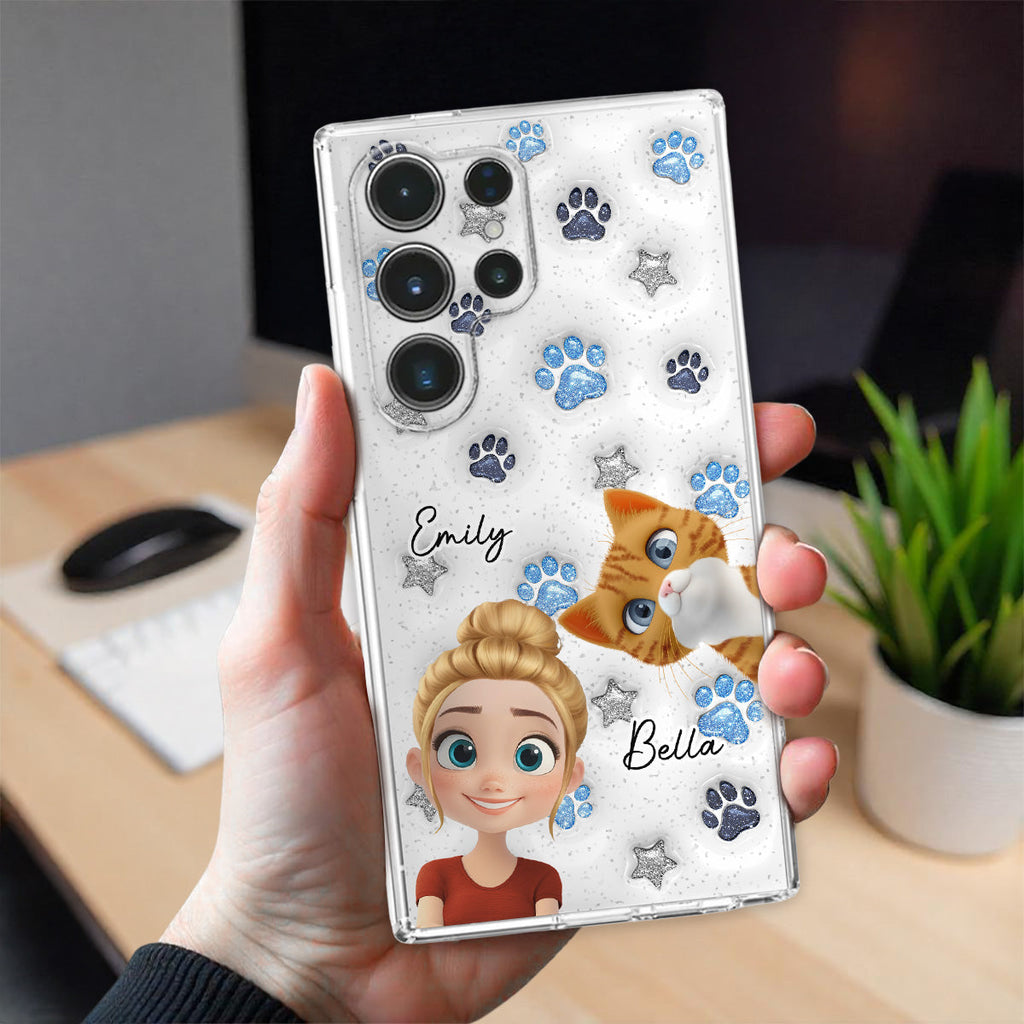 Cat Mom Dad Blue Star - Personalized 3D Inflated Effect Phone Case