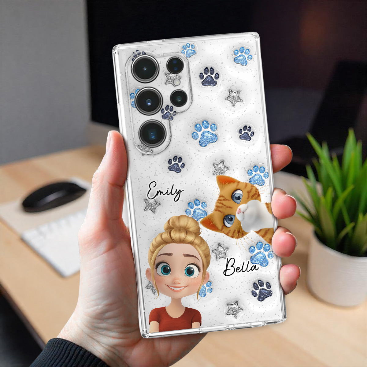 Cat Mom Dad Blue Star - Personalized 3D Inflated Effect Phone Case