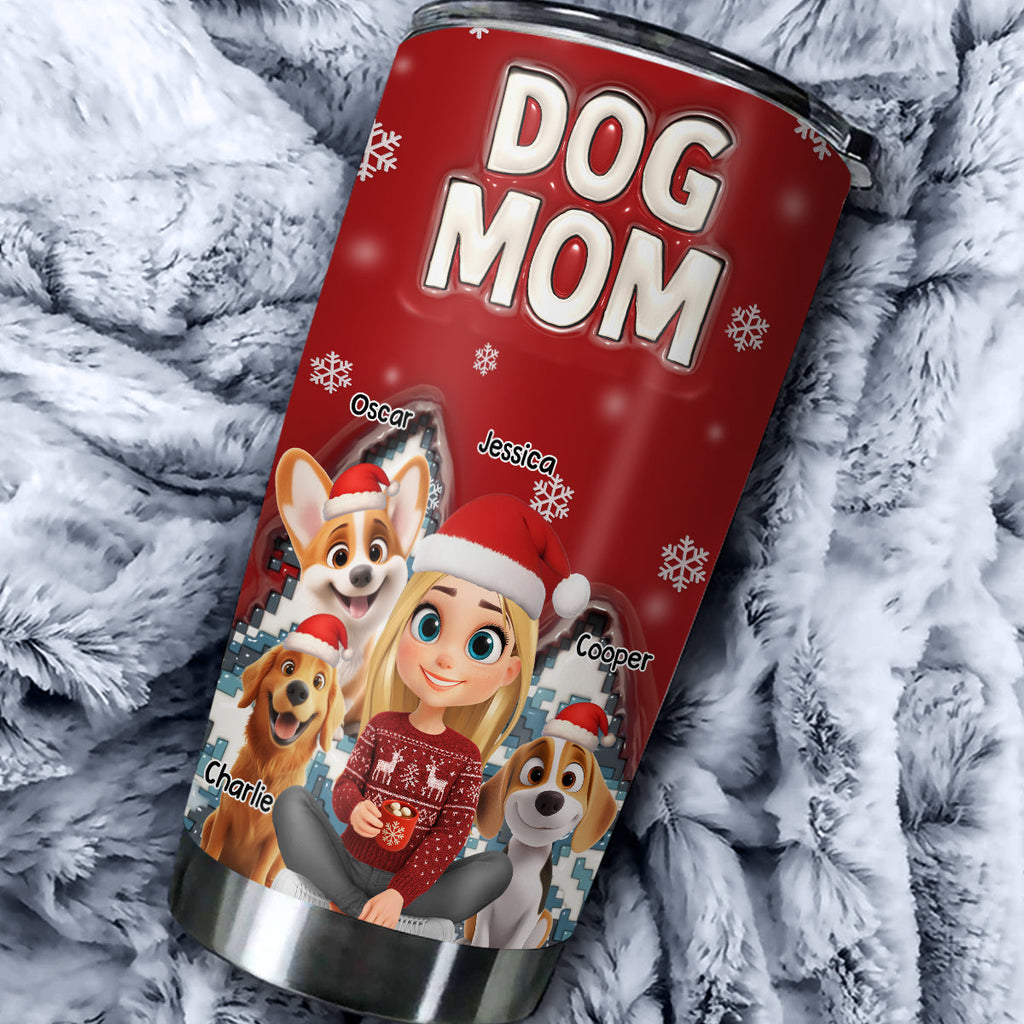 Custom Christmas Birthday Gifts For Dog Mom, Dog Lovers • Stop Here With Us Santa - Personalized 3D Inflated Effect Tumbler