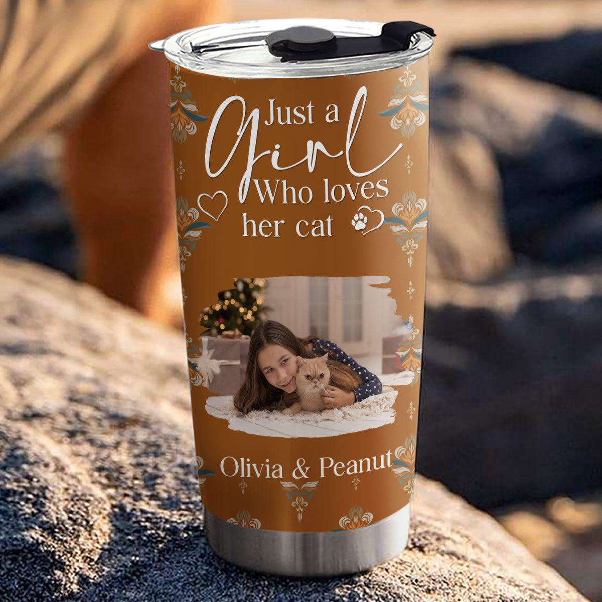 Custom Photo Christmas Birthday Gifts For Pet Mom, Pet Lovers • Stay Here With Cats Photo - Personalized Tumbler