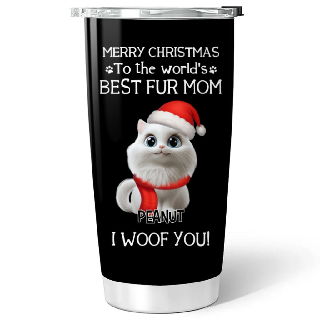 Custom Christmas Birthday Gifts For Cat Lovers • I Woof You The Best Cat Dad Christmas - Personalized Tumbler