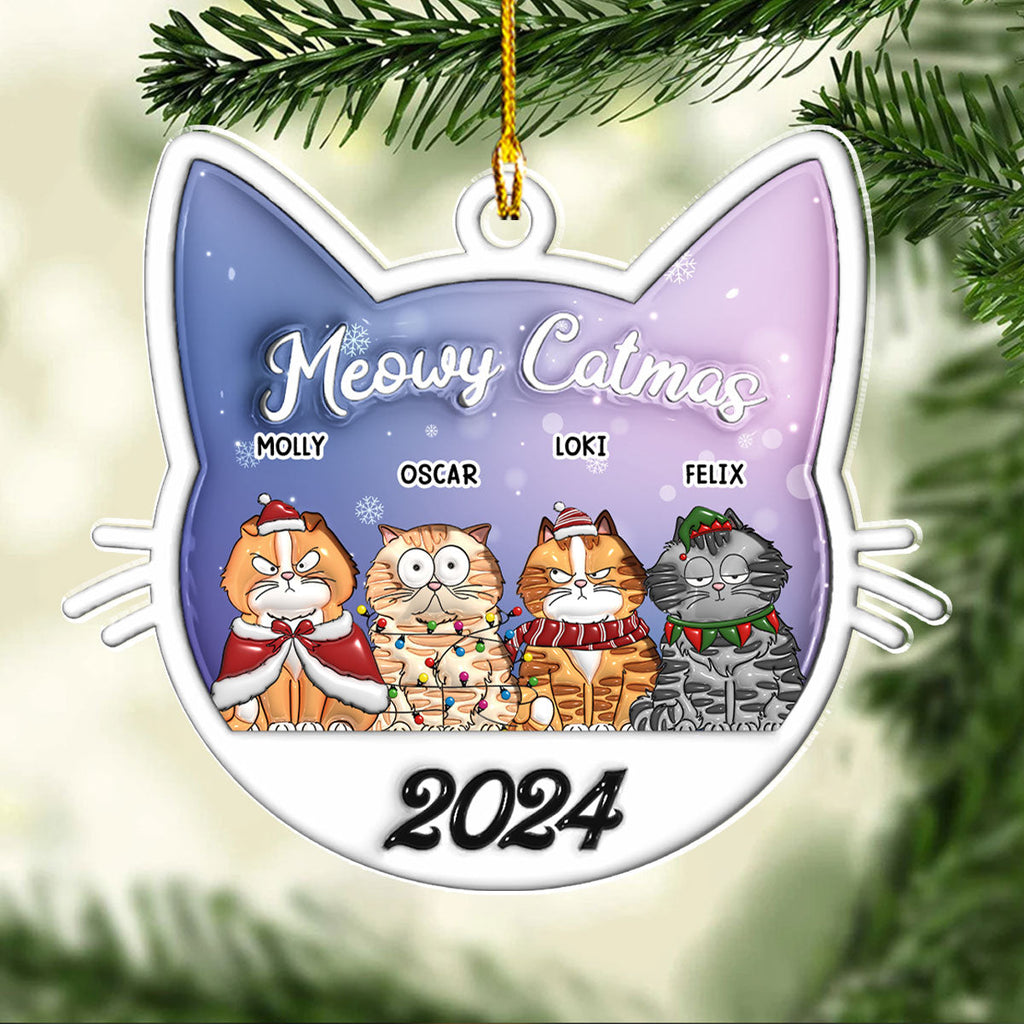 Custom Christmas Decor Home Birthday Gifts For Cat Lovers • Meowy Catmas 2024 - Personalized 3D Inflated Effect Acrylic Ornament