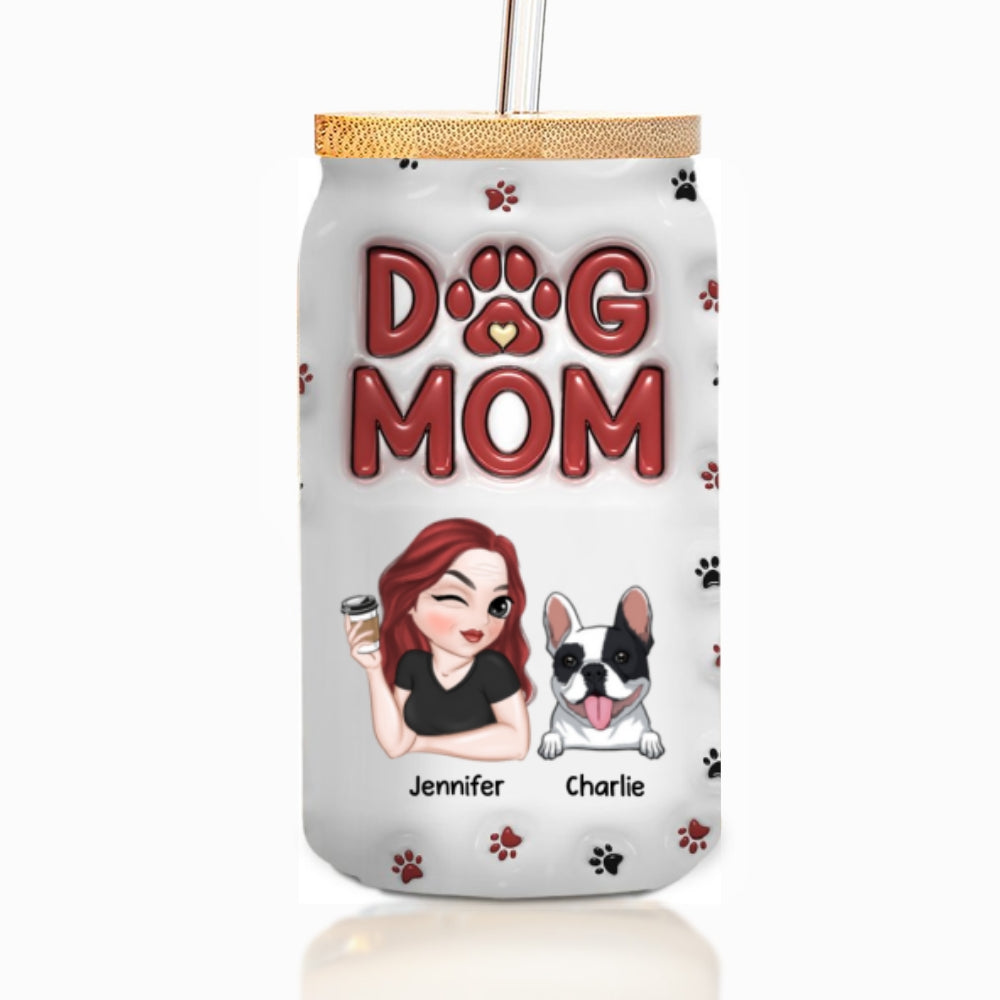 Lovely Dog Mom Mum - Personalized 3D Inflated Effect Glass Can