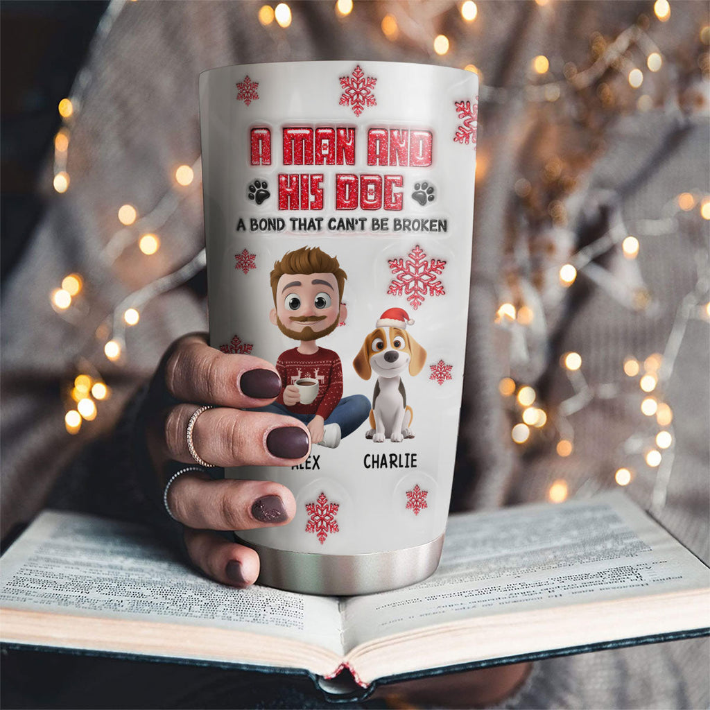 Custom Christmas Birthday Gifts For Dog Dad, Dog Lovers • No Space Between Us Dad Ver - Personalized 3D Inflated Effect Tumbler