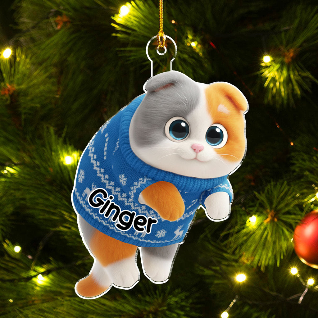 Custom Christmas Decor Home Birthday Gifts For Cat Mom, Cat Lovers • Hanging Cat Cartoonize - Personalized Acrylic Ornament