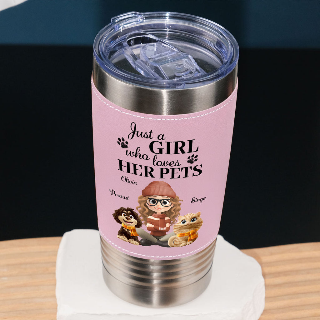 Custom Christmas Birthday Gifts For Pet Mom, Pet Lovers • Pumskin Pet Autumn - Personalized Pink Leather Tumbler