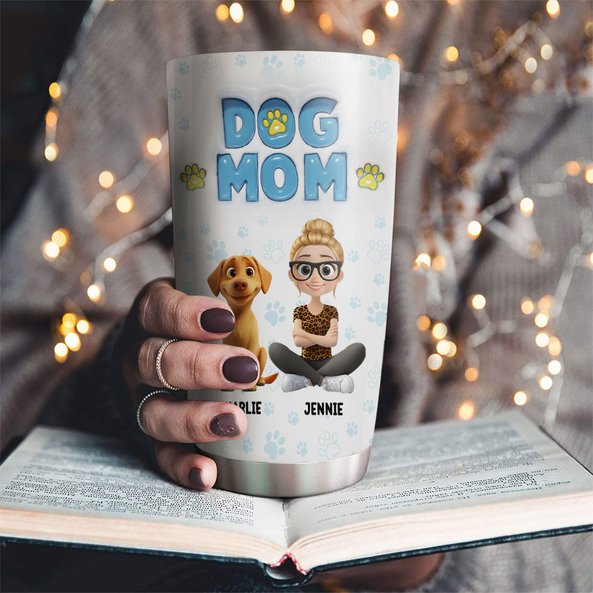 Custom Christmas Birthday Gifts For Pet Lovers • Girl And Dog Cartoon Style - Personalized 3D Inflated Effect Tumbler