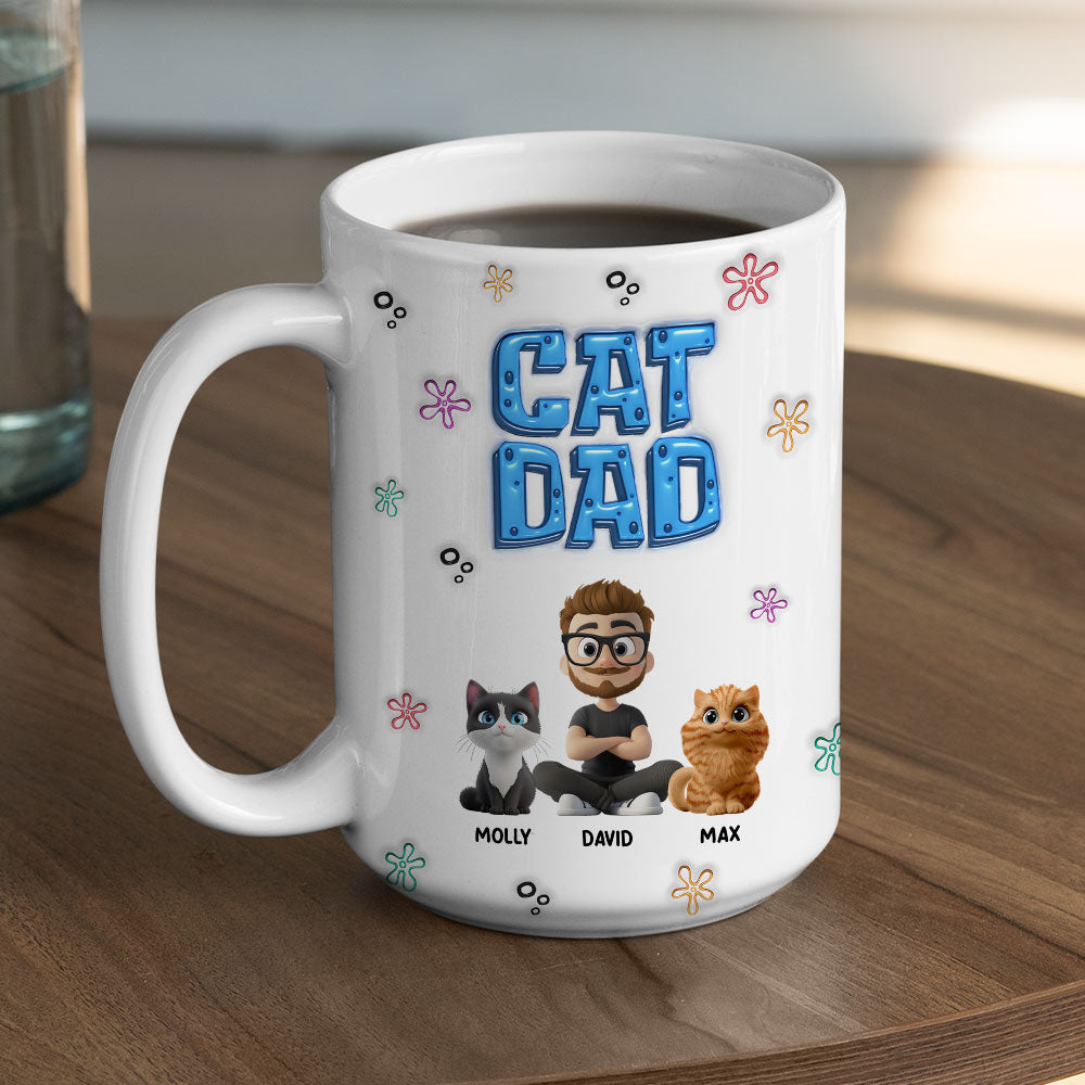 Custom Father's day Birthday Gifts For Cat Dad, Cat Lovers • Sponge Cat Dad - Personalized 3D Inflated Effect Mug