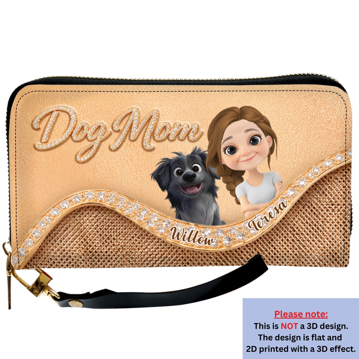 Gold Chibi Dog Mom - Personalized Leather Wallet