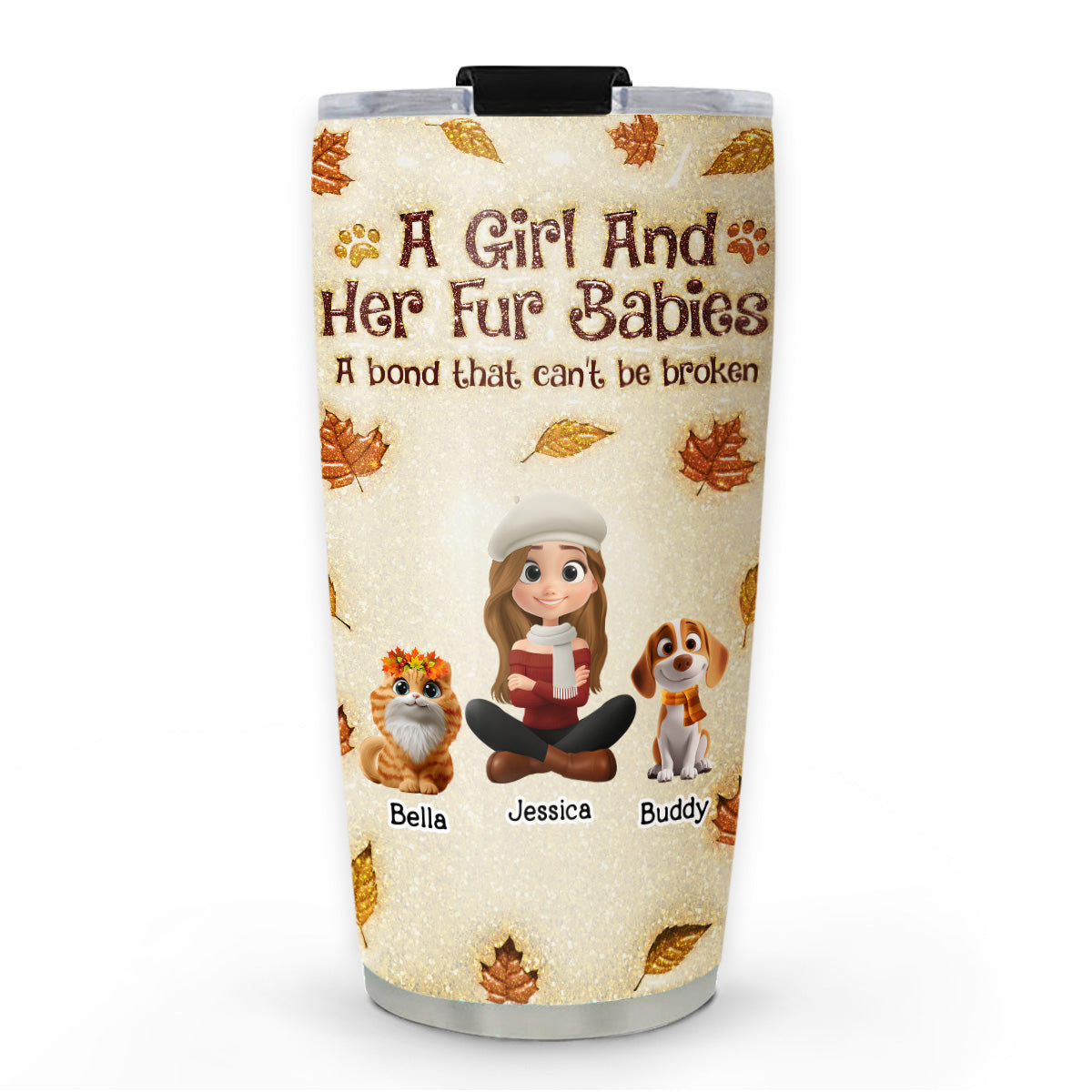 Custom Christmas Birthday Gifts For Pet Mom, Pet Lovers • A Girl And Her Fur Babies Autumn - Personalized 3D Inflated Effect Tumbler