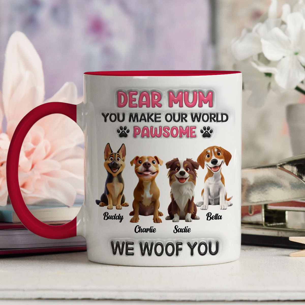 Custom Christmas Birthday Gifts For Dog Mom, Dog Lovers • You Make My World Pawsome - Personalized 3D Inflated Effect Accent Mug
