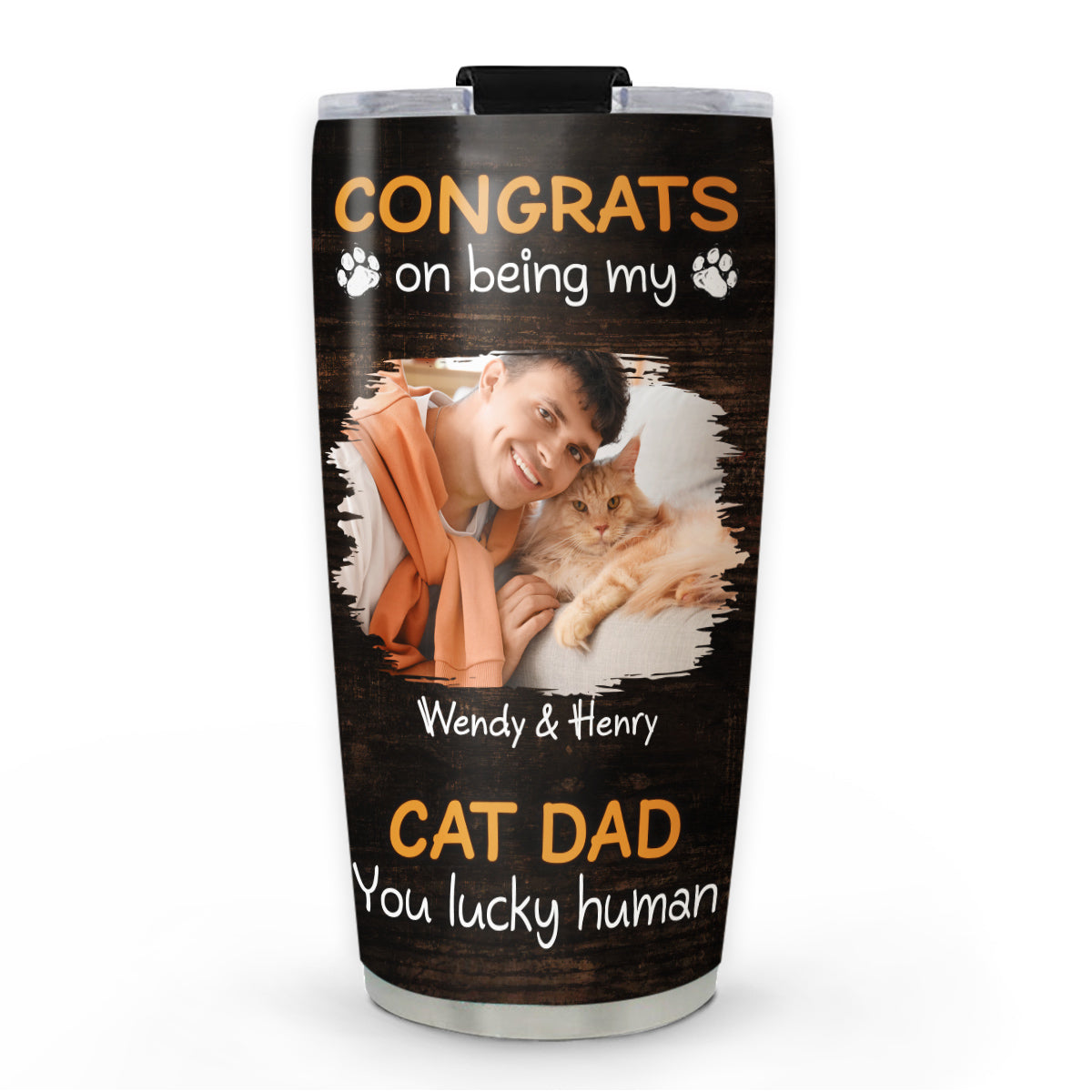 Custom Photo Christmas Birthday Gifts For Cat Dad, Cat Lovers • Congrats On Being Our Dad Cartoon Ver Cat Photo - Personalized Tumbler