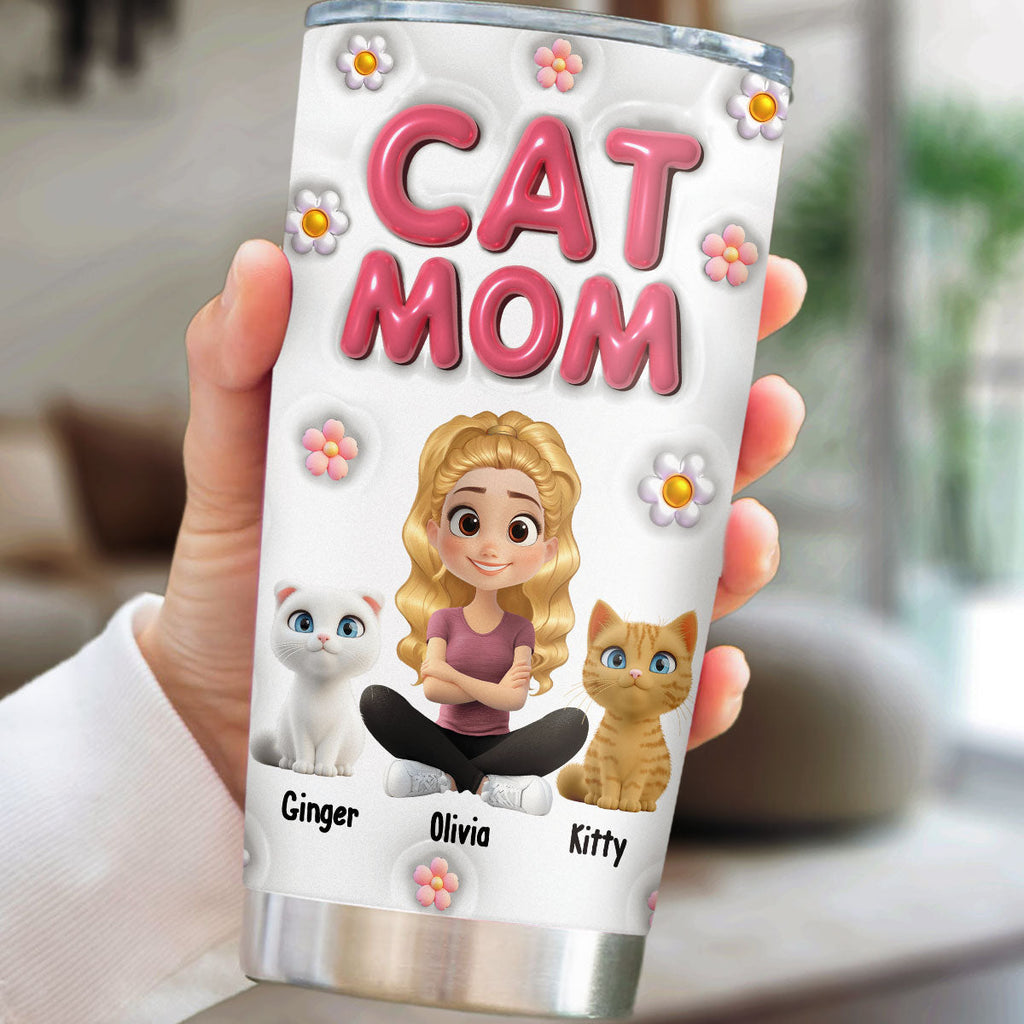 Custom Mother's day Birthday Gifts For Cat Mom, Cat Lovers • Cat Mom Bubble - Personalized 3D Inflated Effect Tumbler