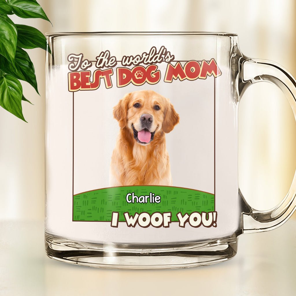 Custom Photo Mother's day Birthday Gifts For Dog Mom, Dog Lovers • We Woof You Dog Mom Dad Cartoon Photo - Personalized Glass Mug