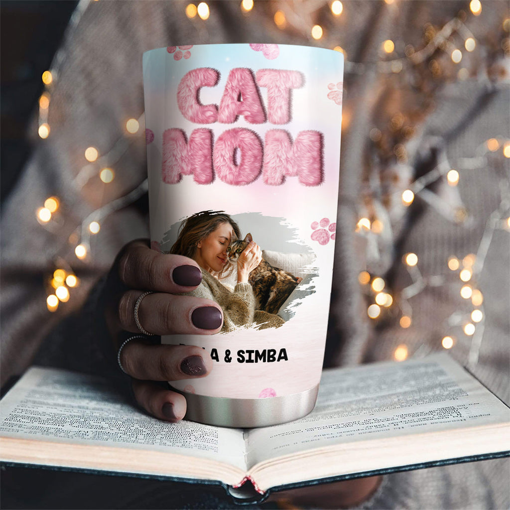 Custom Photo Christmas Birthday Gifts For Cat Mom, Cat Lovers • Fluffy Cat Mom Photo - Personalized Tumbler