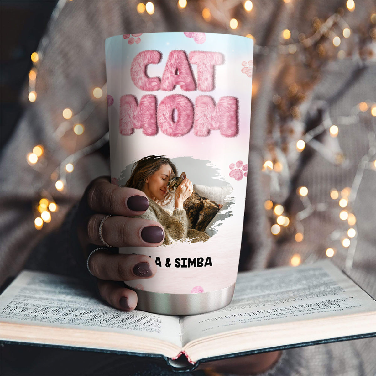 Custom Photo Christmas Birthday Gifts For Cat Mom, Cat Lovers • Fluffy Cat Mom Photo - Personalized Tumbler