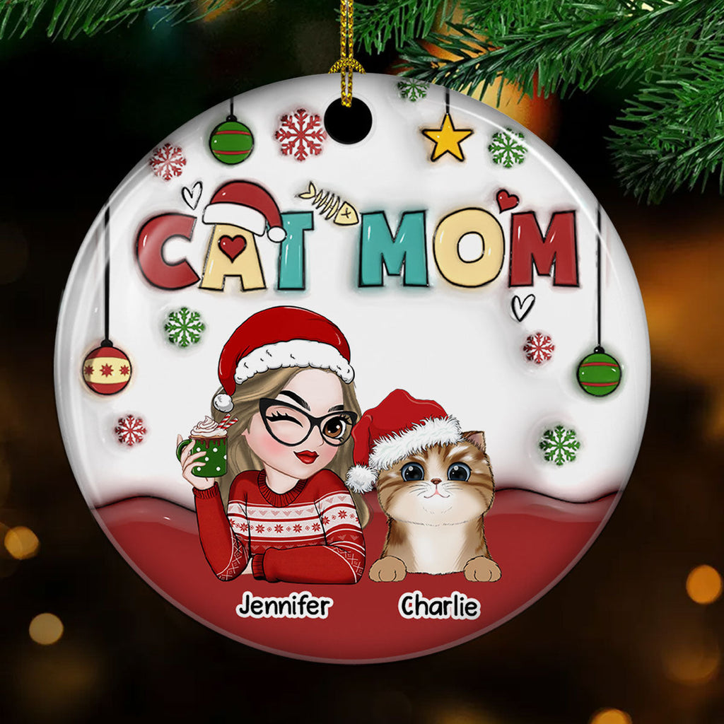 Custom Christmas Decor Home Birthday Gifts For Cat Mom, Cat Lovers • Mom Of Cats- Personalized 3D Inflated Effect Ceramic Ornament