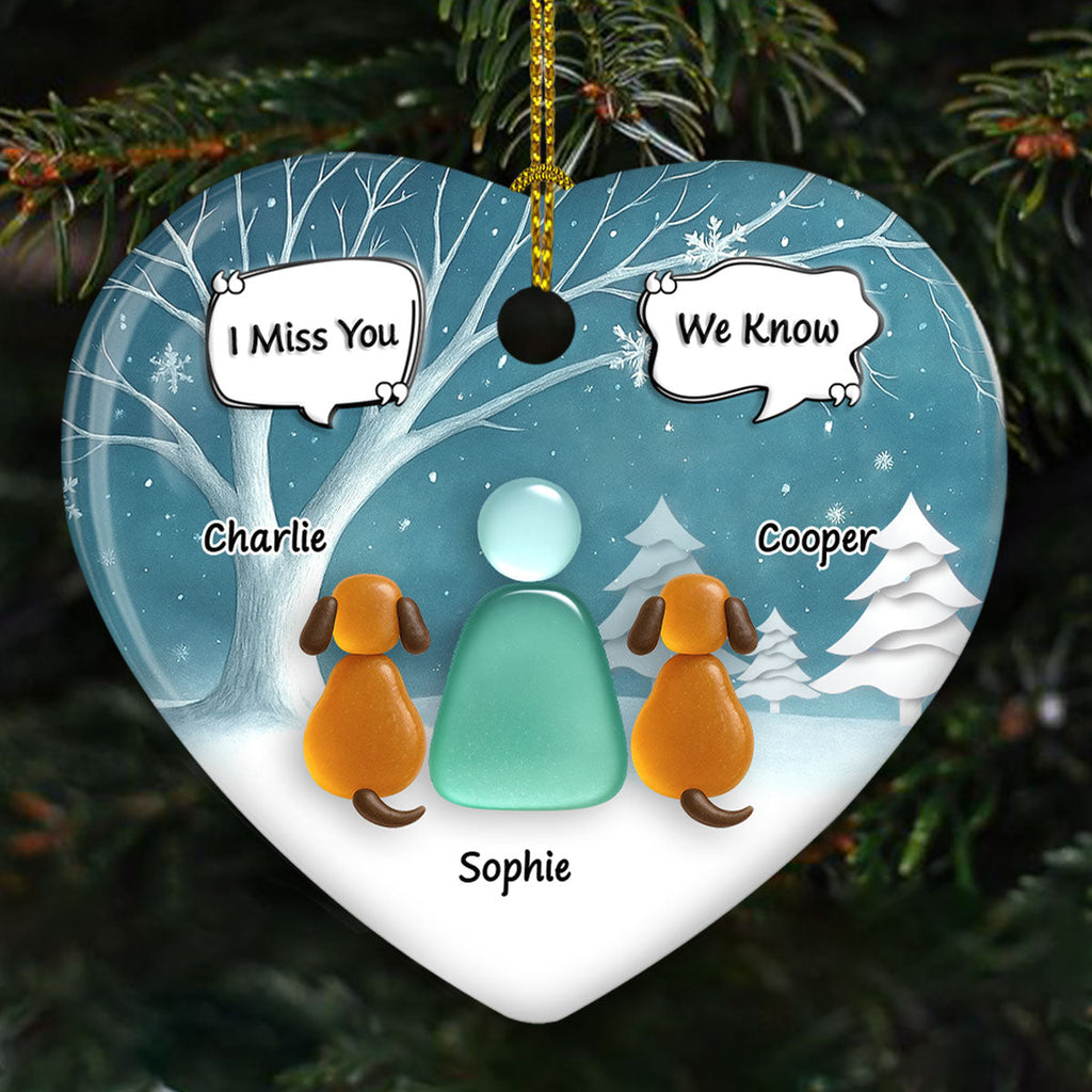 Custom Christmas Memorial Sympathy Gifts For Dogs, Cats • Silent Snow - Personalized 3D Effect Heart Ceramic Ornament