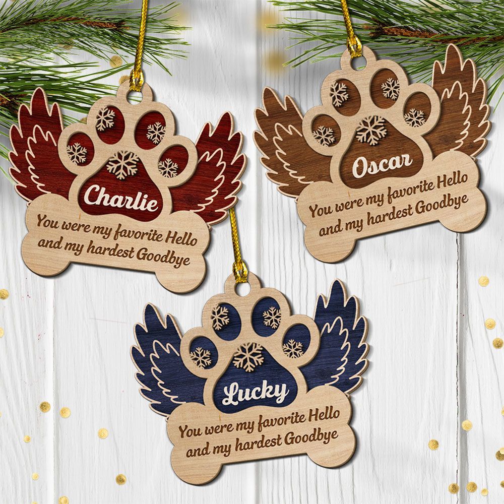 Custom Christmas Memorial Sympathy Gifts For Dogs, Cats • My Hardest Goodbye - Personalized 2-layered Wood Ornament