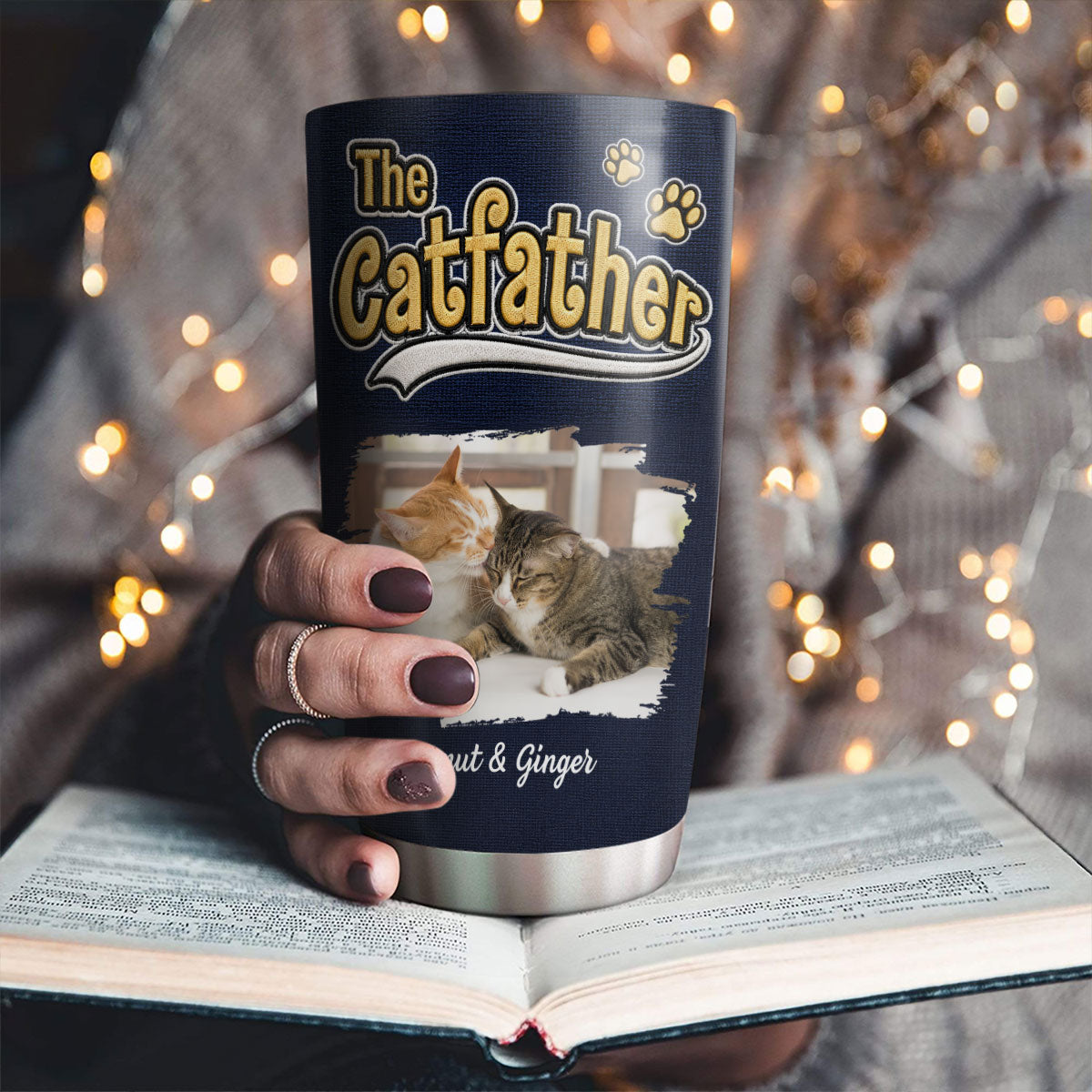 Custom Photo Father's day Birthday Gifts For Cat Dad, Cat Lovers • New Effect Cool Cat Father - Personalized Tumbler
