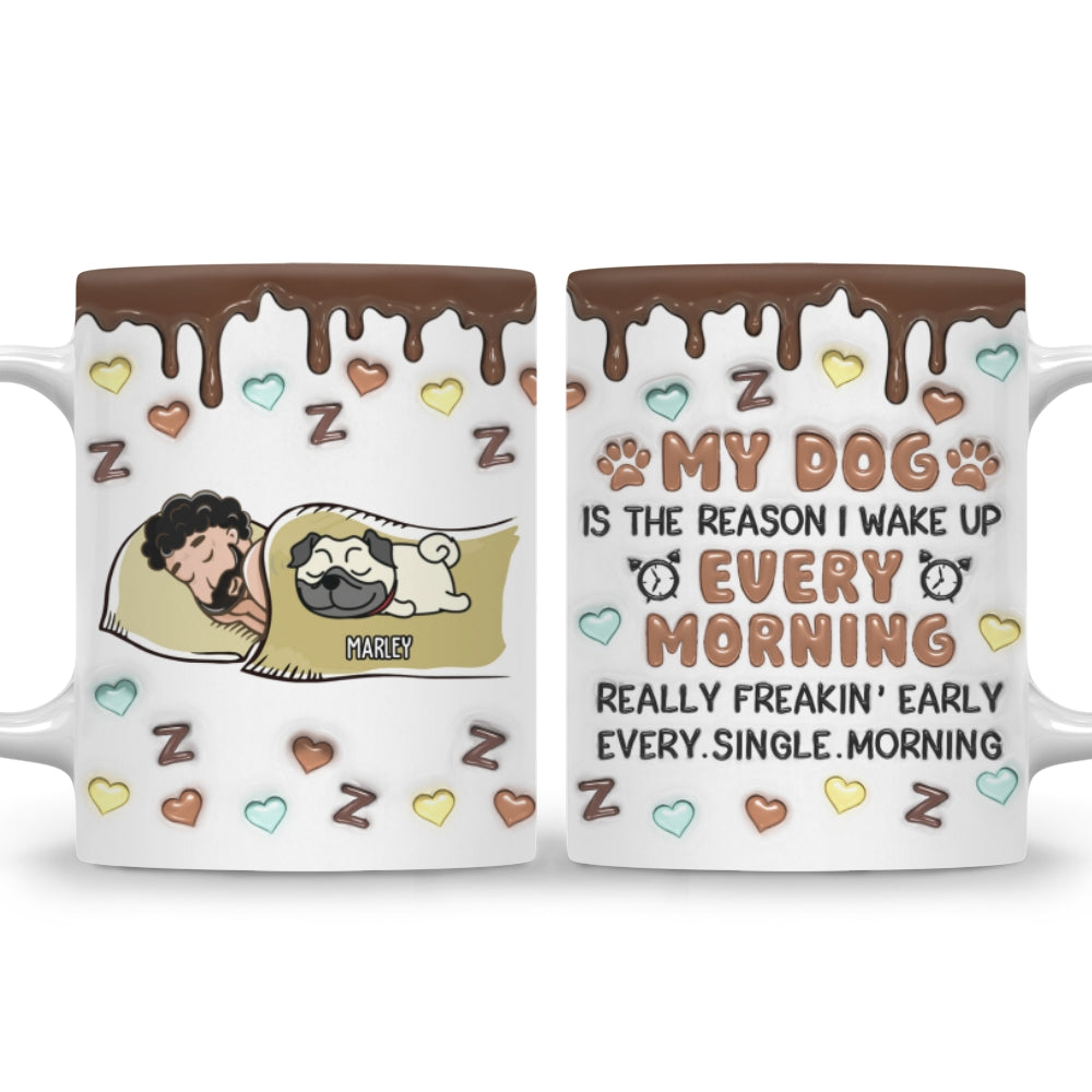 Custom Christmas Birthday Gifts For Dog Lovers • The Reason I Wake Up - Personalized 3D Inflated Effect Mug