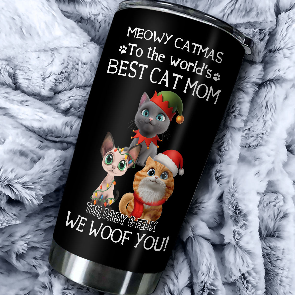 Custom Christmas Birthday Gifts For Cat Lovers • I Woof You The Best Cat Dad Christmas - Personalized Tumbler