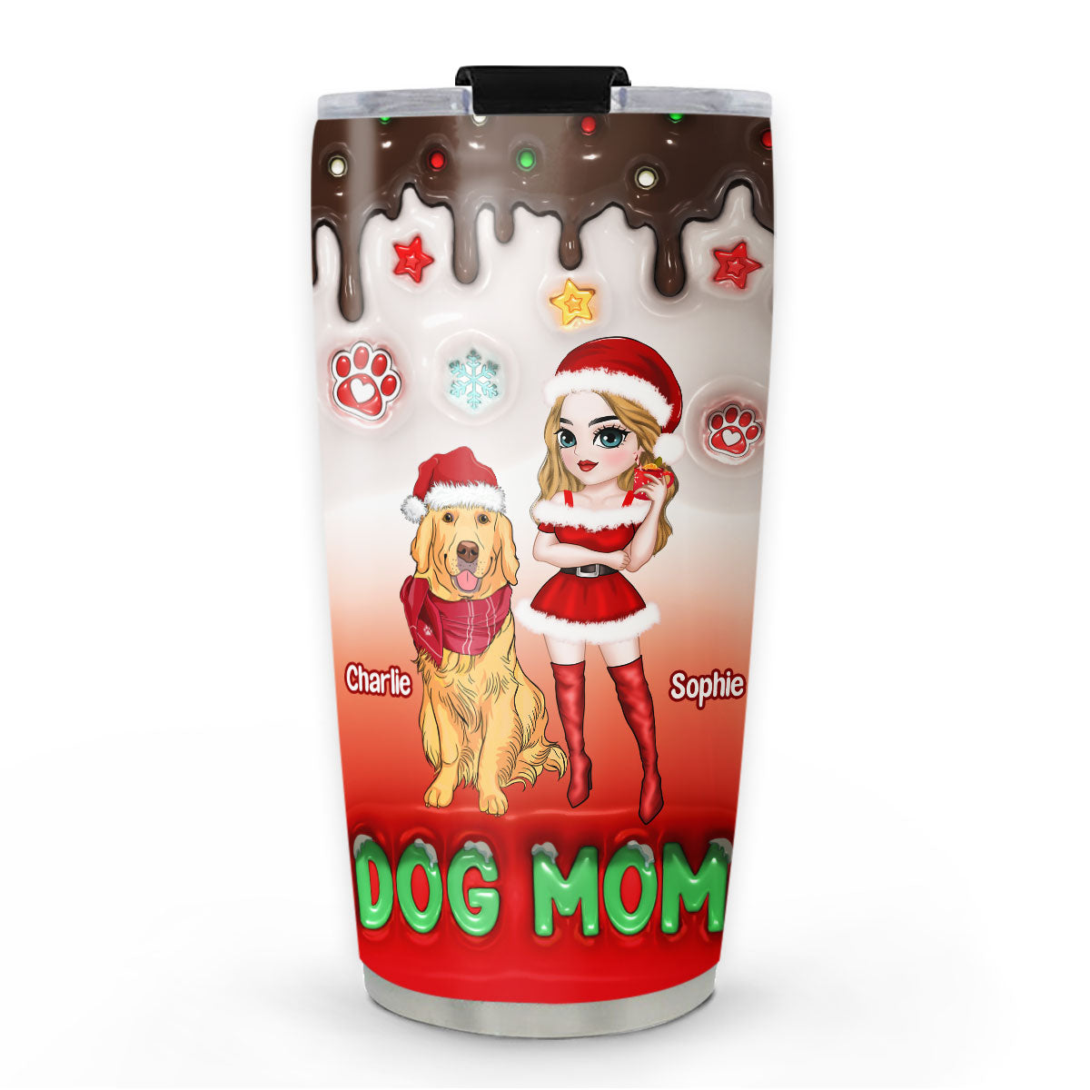 Custom Christmas Birthday Gifts For Pet Lovers • Dog Mom Standing - Personalized 3D Inflated Effect Tumbler