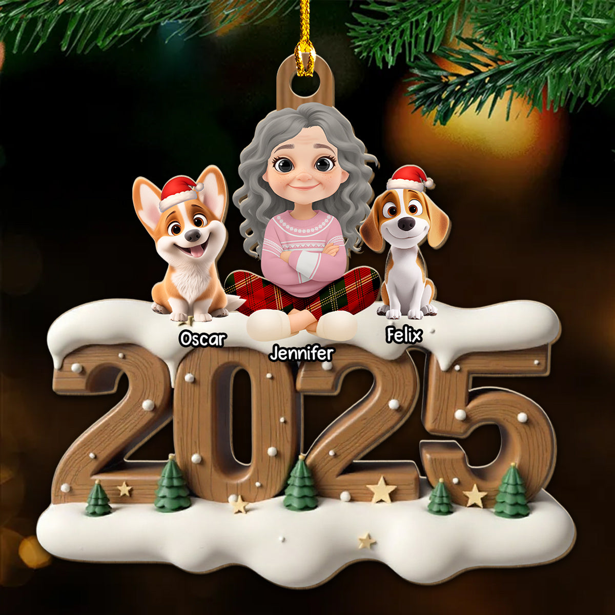 Custom Christmas Decor Home Birthday Gifts For Dog Mom, Dog Lovers • Us From This Year - Personalized 3D Effect Wood Ornament