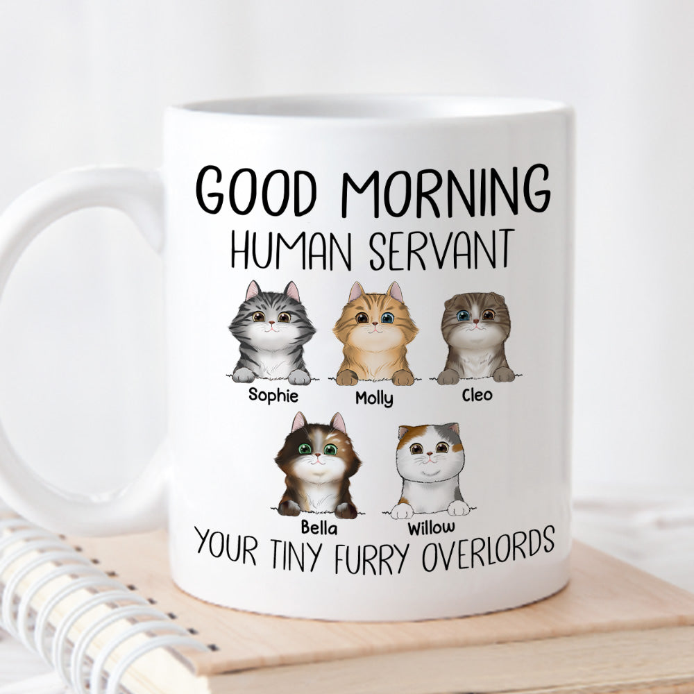 Custom Mother's day Birthday Gifts For Cat Mom, Cat Lovers • Good Morning Human Servant - Personalized Coffee Mug