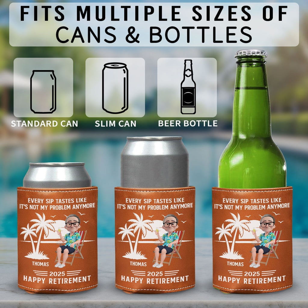 Tastes Like A Retired Legend In Every Sip - Personalized Leather Can Cooler Holder