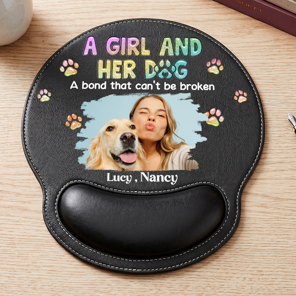 A Girl And Her Dog Photo - Personalized Leather Mouse Pad