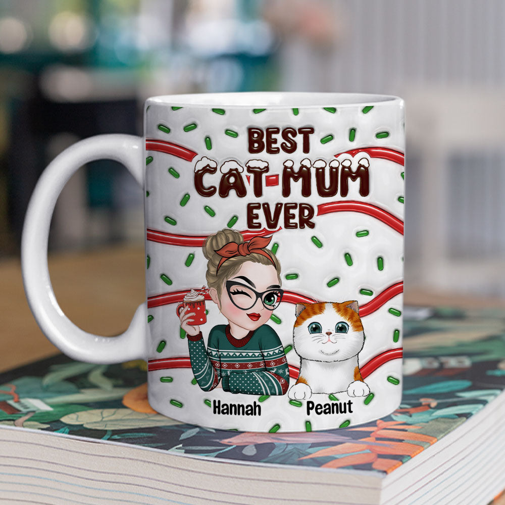 Custom Mother's day Birthday Gifts For Cat Mom, Cat Lovers • Best Cat Mom Cake - Personalized 3D Inflated Effect Mug